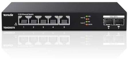 Tenda Switch Ethernet 2.5 Gigabit 5 Porte con 2 porte SFP+ 10 G (Plug and Play, senza ventola, alloggiamento in metallo, nero) (TEM2007X)