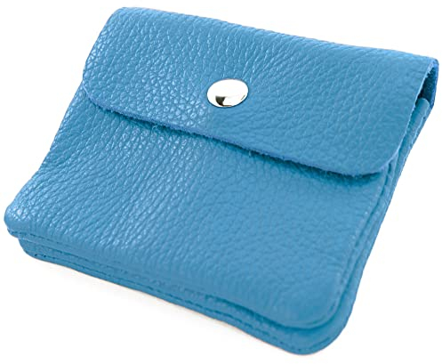 modamoda de P09 Damen Münzgeldbörse Geldbörse Portemonnaie Klein Leder Made in Italy P09, Farbe:Blau