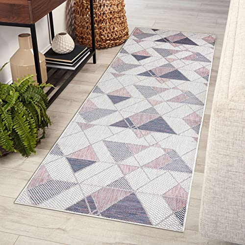 rugsx Teppich, Läufer SISAL SION Geometrisch, Dreiecke flach gewebt Ecru/rosa 80x300 cm