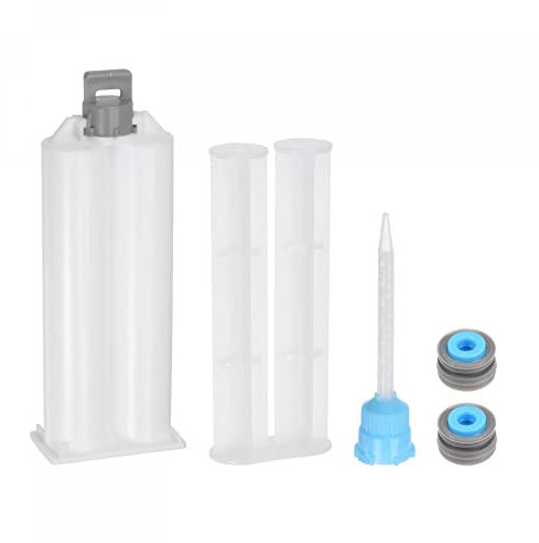 sourcing map Epoxy Gun Adhesive Cartridge, 122mm Plastic Resin Mixer Dual Glue Cartridge with Push Rod and Mixing Tube for 50ml/1.7oz 1:1 AB Glue Adhesive Gun