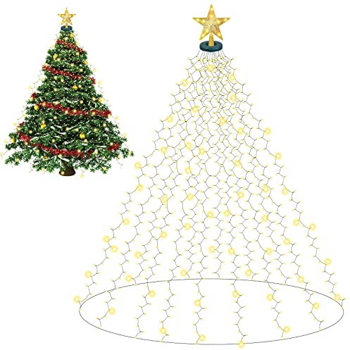 Herefun Christbaumbeleuchtung mit Ring, 400LED 2M 16 Stränge Lichterkette Weihnachtsbaum, Tannenbaum Lichterkette, LEDs Weihnachtsbeleuchtung für 150cm bis 220cm Baum, Tannenbaum, Grüngürtel, Busche