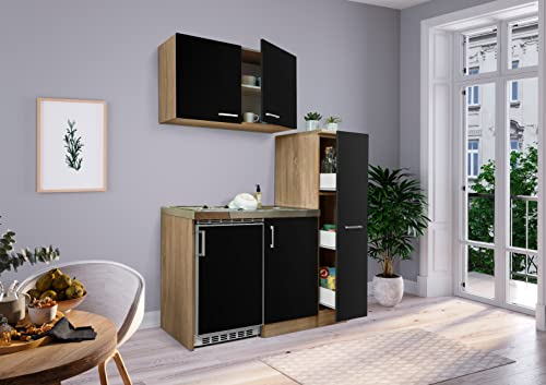 Küche Miniküche Singleküche Pantry Eiche Schwarz Levin 130 cm Respekta