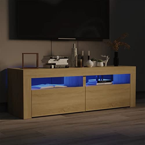 homiuse Meuble TV avec Lumières LED Chêne Sonoma 120x35x40 cm Aggloméré Support de TV Espace de Stockage Suffisant Meuble HiFi Table TV Meuble Télévision pour Salon Chambre Armoire TV