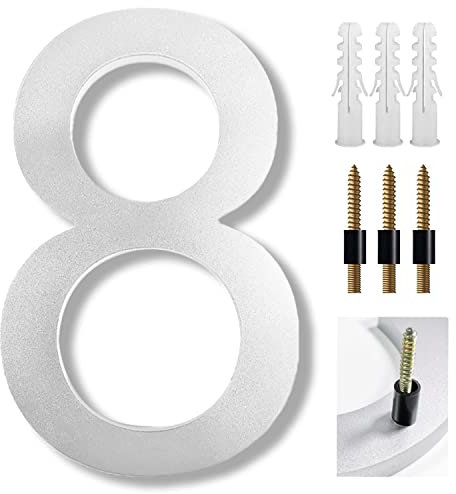 8 Inch Large House Numbers, Floating Sliver House Numbers Plaques,Modern Door Numbers Plates Signs with Nail Kit for Outside Wall Address Garden Mailbox Dec,Strong Sliver Acrylic Material(8)
