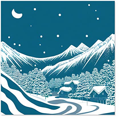 Artery8 Alpine Blue Winter Snow Scene Mountain Alps Large Wall Art Poster Print Thick Paper 24X24 Inch