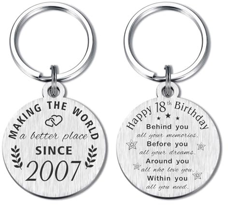 ABBNT 18th Birthday Gifts for Girls Boys, Born in 2007 Gifts, 18 Year Old Birthday Keychain, 2007 Birthday Decorations