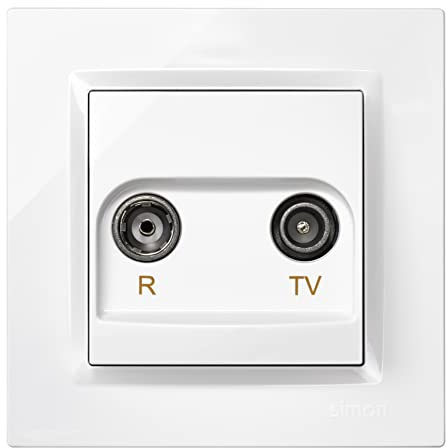 SIMON - Toma Intermedia de Antena TV y Radio, Enchufe Televisión de Pared, Serie Simon 10, Empotrable, Incluye Marco, Tapa y Mecanismo, para Televisión Digital Terrestre o Satélite, Color Blanco