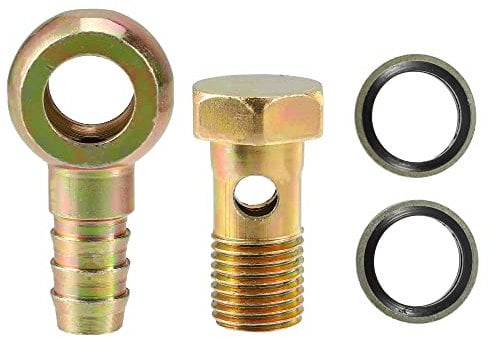 X AUTOHAUX 1Set M14x1.5 Banjo Bolt Set with Copper Washers Iron Bronze Tone