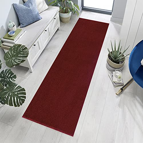 Jimri Teppich Läufer - Maschinengefertigter Kurzflor Läufer für Büro, Wohnzimmer, Schlafzimmer, Flur usw., Premium Polypropylen-Gewebe mit weicher Filzunterlage, Größe: 80x150 cm, Rot