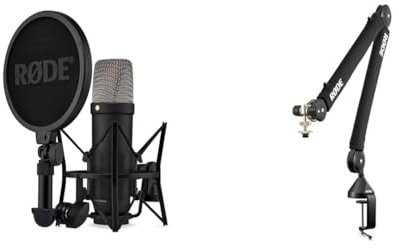 RØDE NT1 5th Generation Large-diaphragm Studio Condenser Microphone with XLR and USB Outputs (Black) & PSA1+ Professional Studio Arm with Spring Damping and Cable Management,Black