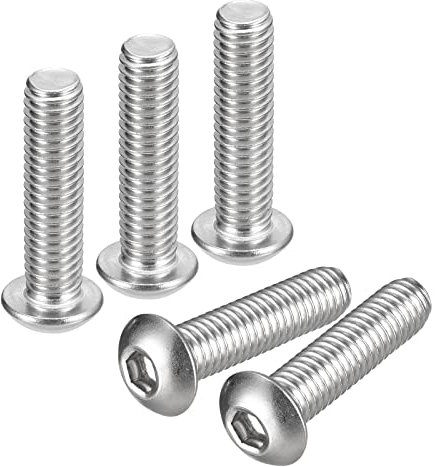 sourcing map Tornillos de cabeza de botón de 3/8-16 x 1-1/2 pulgadas, 5 tornillos hexagonales de acero inoxidable 304, tornillos hexagonales de rosca completa