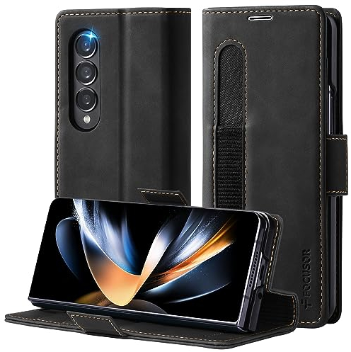 Focusor Hülle für Samsung Galaxy Z Fold 4 5G Leder mit S Pen Halter,[Kartenfach] Handyhülle für Samsung Z Fold4 Klappbar Flip Case Cover Stoßfeste Schutzhülle für Galaxy Z Fold 4,Schwarz