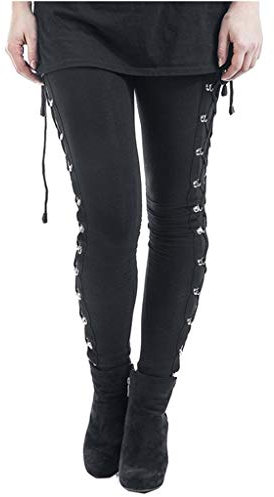 Gothic Hose Damen High Waist- Punk Hose Damen Leggings, Halloween Kostüm Damen Karneval Kleidung Steampunk Hose Schwarz Cross Bangdage Skinny Freizeithose Stretch Leggins Lange Hosen