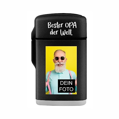 4you Design Sturmfeuerzeug Jetflamme Bester Opa der Welt, personalisiertes Feuerzeug mit individuellem Foto für Großväter, Geschenkidee Vatertag, Weihnachten, Geburtstag, Nachfüllbar, Sturmtauglich