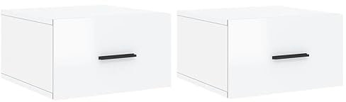 vidaXL Wand Nachttisch 2 STK., Nachtschrank mit reichlich Stauraum, Hängend Nachtkommode Nachtkonsole, Wandschublade für Schlafzimmer, Hochglanz Weiß