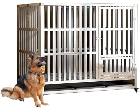 PPGE HOME Heavy Duty Stainless Steel Dog Cage, Large Dogs Cage, With Doors & Locks Design Included Lockable Wheels Removable Tray, for Indoor Outdoor, Extra Strong Dog Cage (Size:3XL(125X79X107cm))