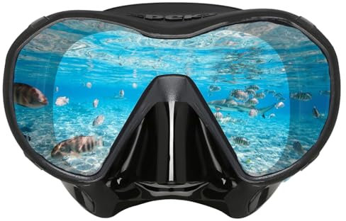 Tanzaib Scuba Diving Snorkel Mask, Anti-Fog, UV Protection, Tempered Glass, Full Face, for Adults, Black