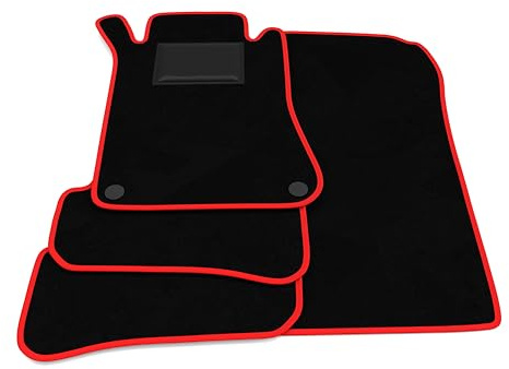 Fußmatten kompatibel mit Mercedes Class C CL203 Coupé 2000-2008 roter Rand, maßgeschneiderte Automatten Set, Velours Autoteppiche