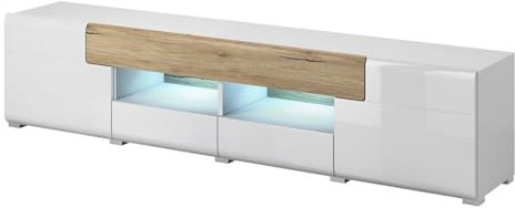 PRICE FACTORY just for you Meuble TV 210cm Collection Ohio. Coloris Blanc et Finitions chêne