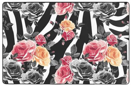 LAMAME Tapis de sol doux et antidérapant Motif roses et zèbre