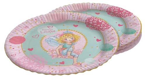Party Factory `Prinzessin Lillifee´ 8x Pappteller, Einwegteller bunt, Ø23cm, Partyteller zum Kindergeburtstag, Mottoparty