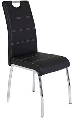 Hela Tische, 1ner Pack Esszimmerstuhl Susi, Bezug Kunstleder Schwarz, Chromgestell, Lehne mit Griff, 120kg belastbar