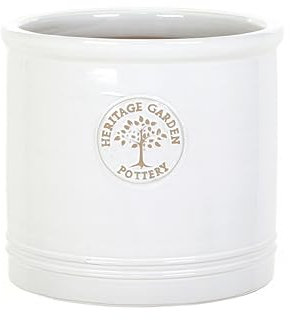 Small 19cm White Heritage Cylinder Garden Ceramic Planter Plant Flower Pot - Frost Proof