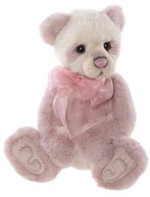 Charlie Bears Mono Polly | Plumo 2024 Collection Labyrinthe, ours en peluche panda rose et crème, en peluche et alpaga, lesté, nœud, de qualité supérieure, à collectionner, jouet en peluche, fait main