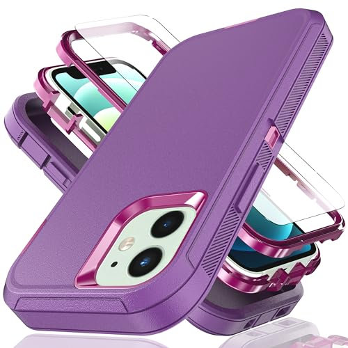 YmhxcY for iPhone 13 mini/iPhone 12 mini 5.4-Inch Case - 3 in 1 Shockproof TPU Hard PC Bumper - Drop-Proof Shell - Purple