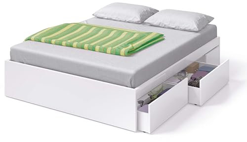Miroytengo Cama de Matrimonio Honeymoon Dormitorio con 4 Cajones Estilo Contemporáneo en Color Blanco Artik 150x190 cm