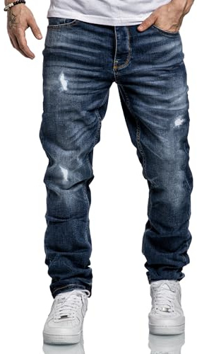REPUBLIX Herren Jeans Regular Straight Fit Denim Hose Destroyed R7998