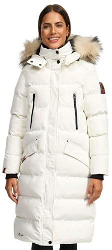 MARIKOO lange Damen Winterjacke warmer Parka gesteppt mit Kapuze B890