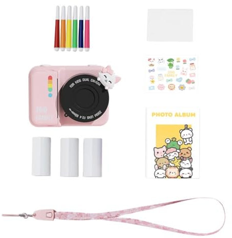 Fotocamera istantanea per bambini, 3 schermo, fotocamera digitale WIFI-HD con doppio obiettivo da 48 MP, carta termica (rosa), facile installazione