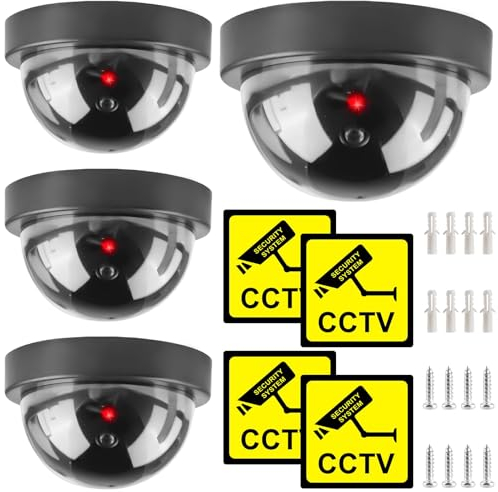 Dummy Kamera 4 Stück: Fake Überwachung Kamera CCTV mit Blinkendem LED Licht Sicherheitskamera, Dome Überwachungskamera Attrappe, Fake Attrappe Kamera Dome Kamera für den Innen- und Außenbereich
