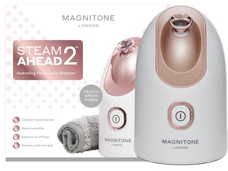 MAGNITONE SteamAhead2 Hydrating Facial Nano Steamer At-Home Spa Treatment | For Deep Pore Cleansing And For Use With Essential Oils As A Room Humidifier