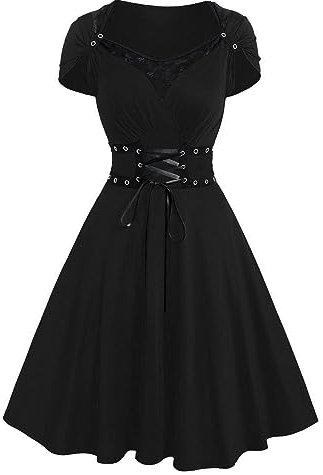 MNSWR Halloween 2024 AI - Gothic Dress Patchwork Fashion Princess Collar Vintage Frauen Hof Kleid für Frauen Hazbin Hotel Alastor Cosplay Kostüm Halloween Kostümspiel,Carnival Costume For Damens Hallo