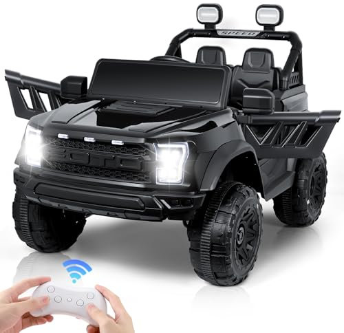 Coche eléctrico para niños, Coche eléctrico Infantil de 2 plazas con Mando a Distancia de 2,4 GHz y luz LED y música y USB, vehículos eléctricos de 12 V para niños a Partir de 3 años (Negro)