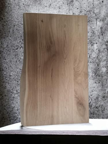 Waschtisch Platte aus Eiche Länge 40 bis 120 cm Holzplatte massiv Aufsatzbecken mit Baumkante Regal aus Holz 4 cm dick, 45-50 cm breit, in Natur Sonderanfertigung (80x45(50) x4 cm)