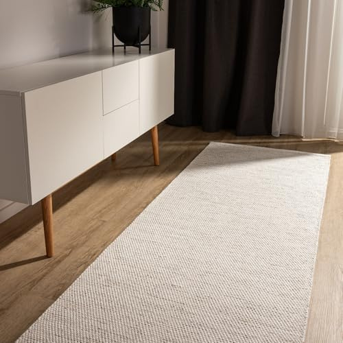 benuta Basic handgewebter Baumwollteppich Ron - Creme 80x300 cm - Handwebteppich aus 100% Baumwolle - Läufer im Style: Uni, Minimalistisch, Natural Living - Pflegeleicht für Wohnzimmer Schlafzimmer