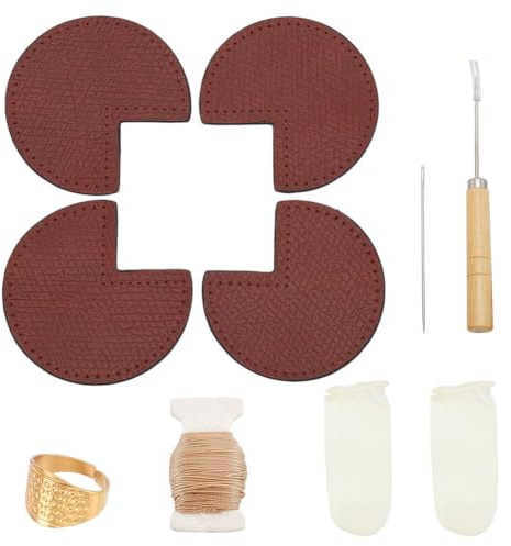 WEBEEDY DIY Taschenecken Reparaturset Leder Bag Corner Nähen Set Braun | diy kit für tascheneckenschutz;leder nähset;taschenecke patch kegel nadel faden und fingerkuppen;arbeiten basteln projekte