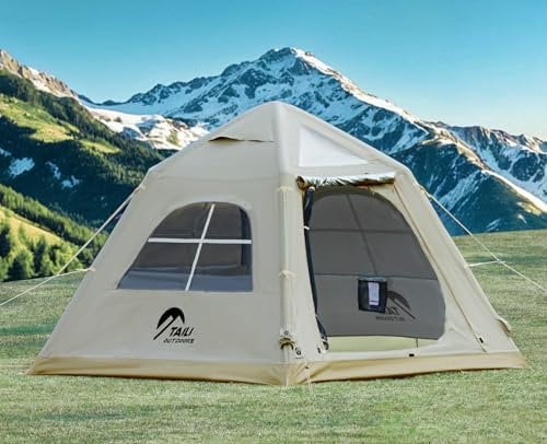 TAILI Aufblasbares Campingzelt mit Handpumpe für 2-8 Personen, Wasserdichtes Luftzelt aus Oxford-Stoff, Schnellaufbau für Familien-Outdoorabenteuer