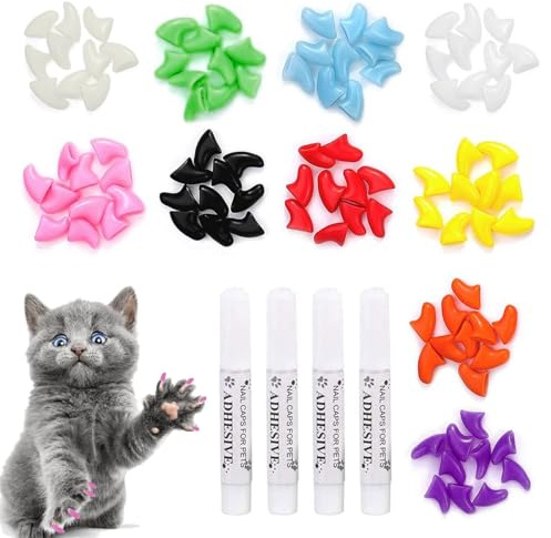 Chats Couvre-Ongles Protection,200PCS Cat Nail Cover Protector,Capsules d'Ongles Colorés pour Chat,Capuchons pour Griffes de Chat,Protection Mignon Cat Pet Nail Caps Griffes pour Animal Domestique,M