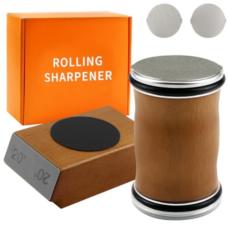 UptVin Rolling Knife Sharpener Kit, Diamond Rolling Knife Sharpener Set, Kitchen Roller Tumbler Knife Sharpener, Angle with 15° to 20° Type Rolling Sharpening Discs, with 4 Sanding Blocks, for Home