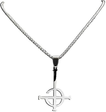 Ghost kreuz kette herren, kreuz kette silber, destiny's gate ghosts kreuzkette anhänger halskette punk cross ghos kette ghost band reverse satan necklace eisernes kreuz kreuz kette damen (B)