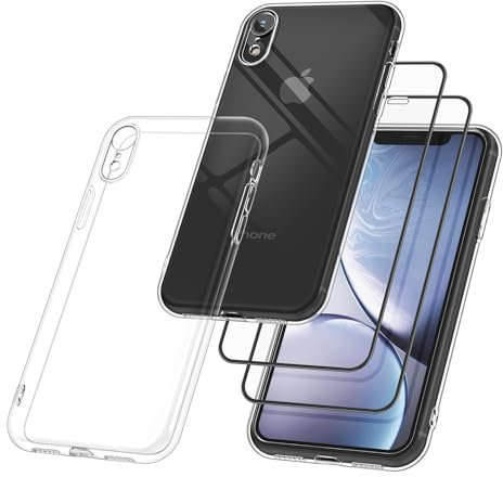 Meliya Coque Compatible avec iPhone XR, Coque Silicone Non Jaunissant Transparent Antichoc Housse de Protection Clair (1 Coque + 2 Verres Trempés, iPhone XR 6.1'')