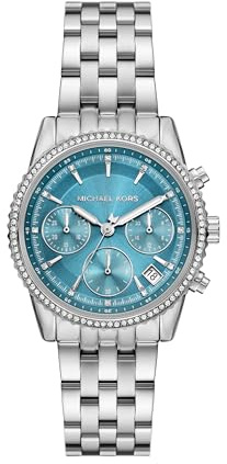 Michael Kors Bryant Chronograph Damenuhr Edelstahl und Pavé Kristall Uhr für Frauen