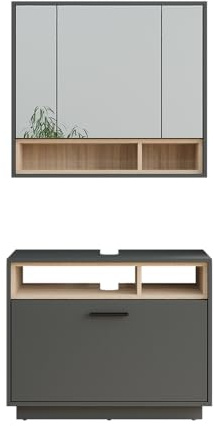 Vicco Badmöbel-Set Beatrice, Anthrazit/Sonoma, 80 cm, besteht aus Badspiegel und Waschbeckenunterschrank