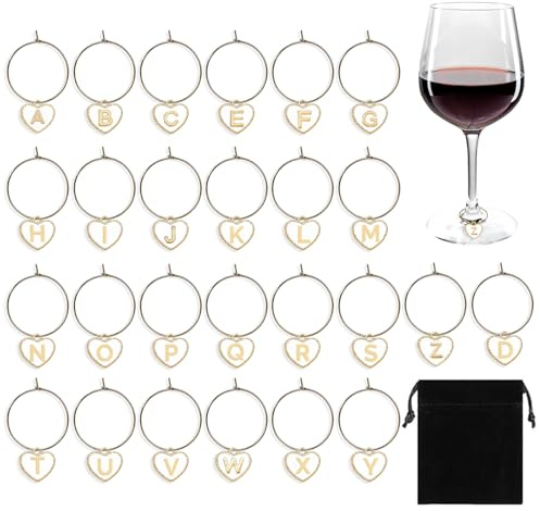 VLYX 30-Piece Wine Glass Charms Set with Velvet Bag - Funny Glass Tags, Stemware Identifiers for Christmas, Halloween, Valentine's Day, Birthday Parties