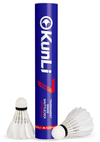 kunli Badminton Shuttlecocks, 12 Pack Durable Duck Feather Shuttles | Composite Cork Head And Stable Flight For Club Training, Regular Practice And Match Play