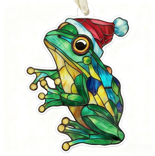 Frosch Weihnachten Ornament 2025 - Geschenke für Frauen Männer - Frosch Ornamente für Weihnachtsbaum - Acryl Weihnachtsschmuck 2025 (Grüner Frosch)